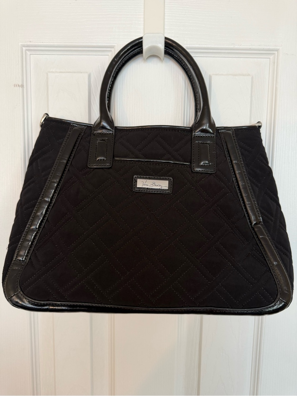 Vera Bradley Black Quilted Satchel Tote Bag with Detachable Crossbody Strap